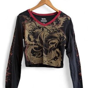Ghost Face Long-Sleeve Crop Top